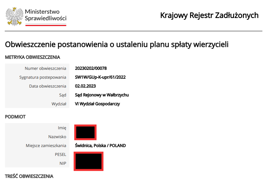 Umorzenie długów przez Sąd w Wałbrzychu